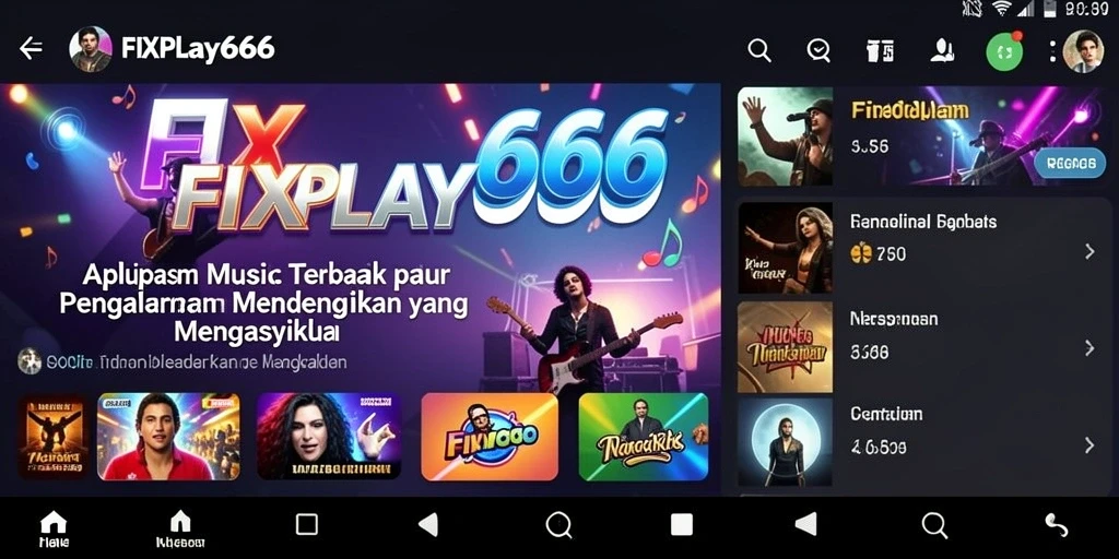 Screenshot menampilkan antarmuka pengguna FIXPLAY666 selama pemutaran musik.