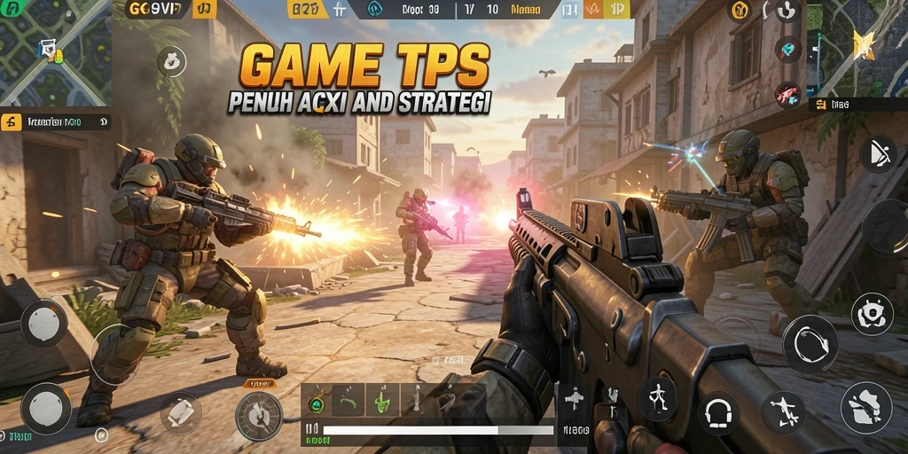 Screenshot gameplay G9VIP menampilkan pertempuran intens di medan perang TPS.