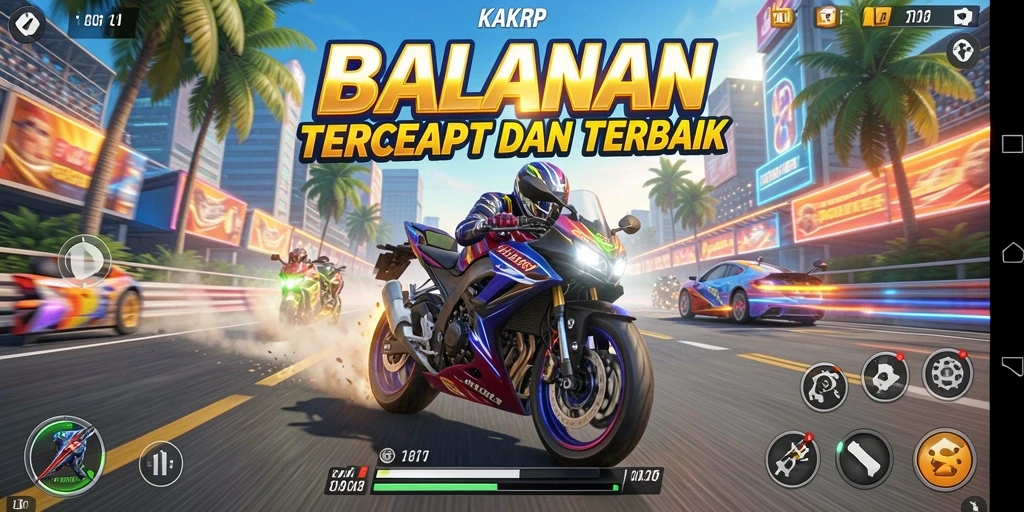 Screenshot menampilkan aksi balapan motor yang mendebarkan.