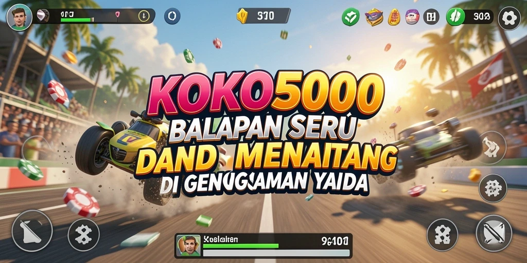 Screenshot utama KOKO5000 menampilkan aksi balapan yang mendebarkan.