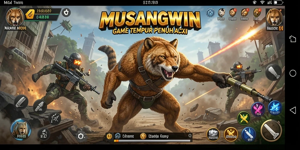 Tangkapan layar gameplay MUSANGWIN menampilkan aksi seru dalam pertempuran TPS.