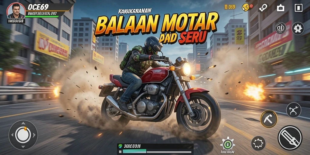 Screenshot OCE69 menampilkan aksi balap motor yang seru dan mendebarkan.