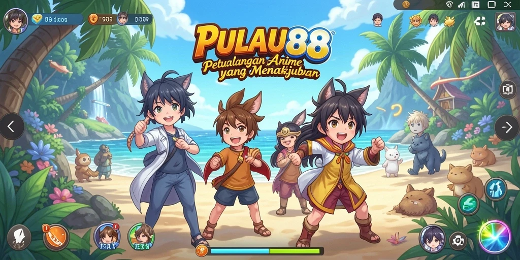 Tampilan gameplay PULAU88 dengan karakter anime yang penuh aksi.