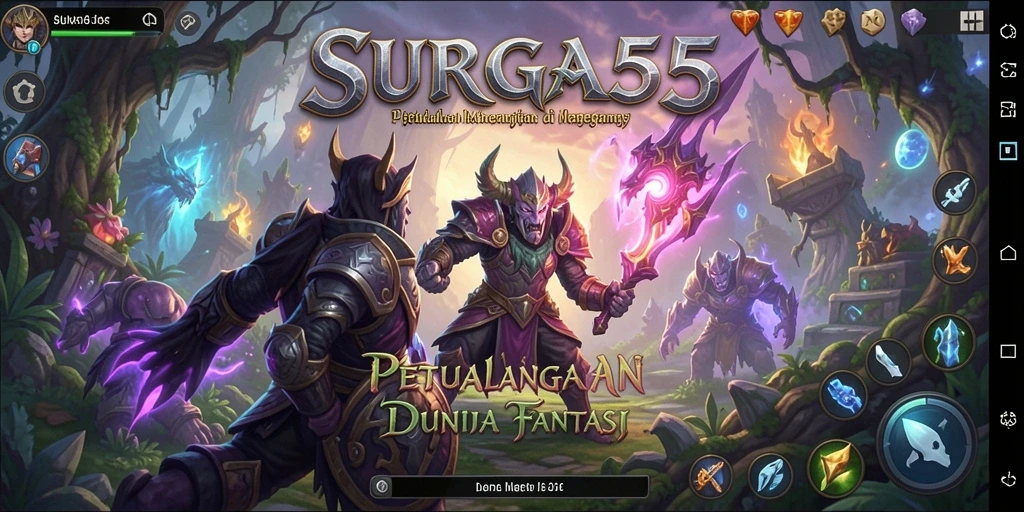 Screenshot SURGA55 menampilkan pemain menjelajahi dunia fantasi yang indah.
