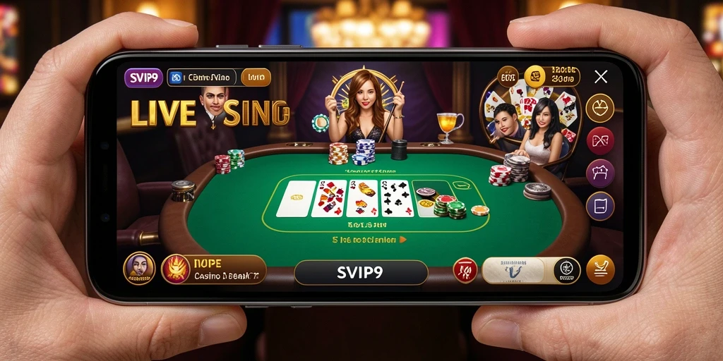 Screenshot gameplay SVIP9 yang menunjukkan suasana Live Casino yang mendebarkan.